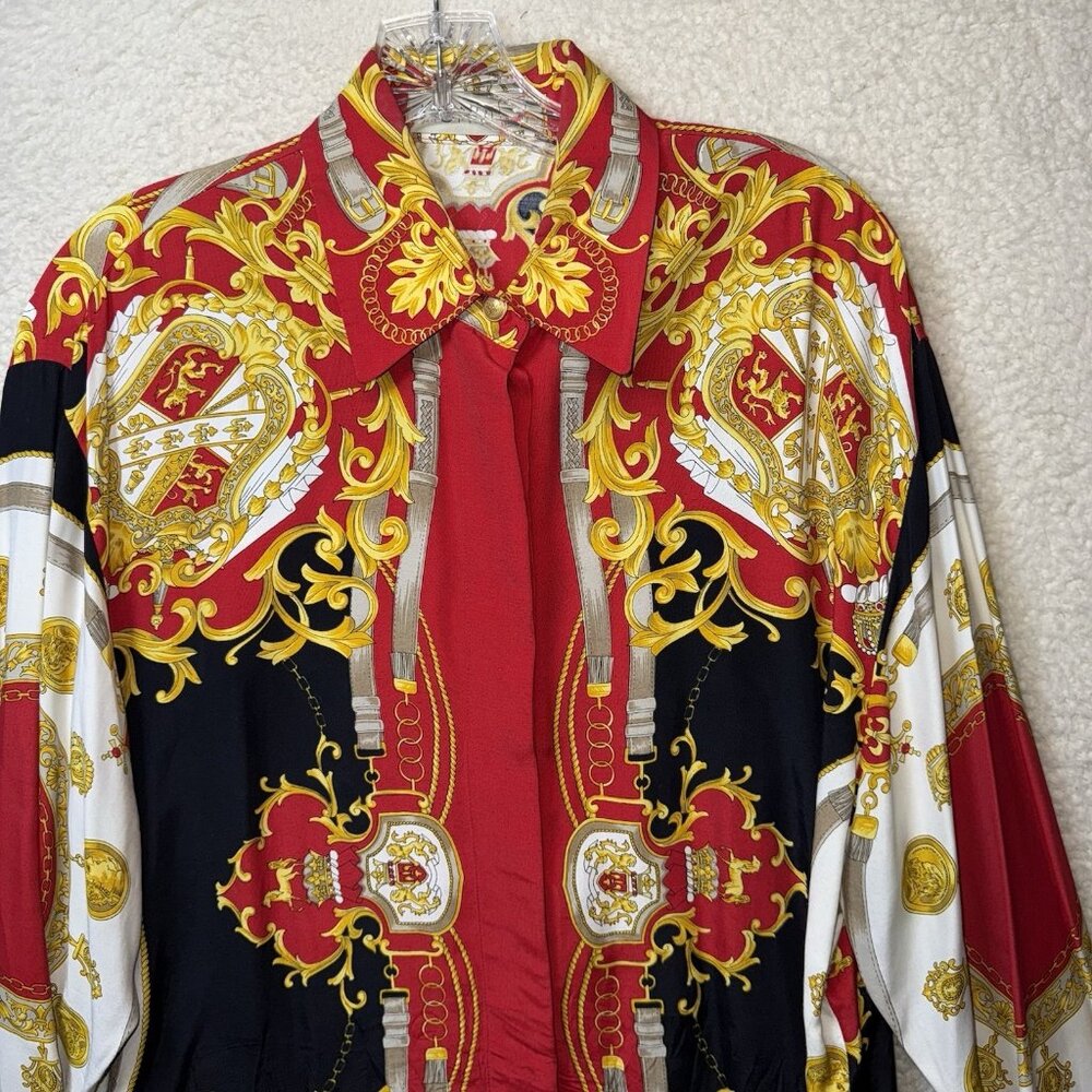 Vintage Mondi Baroque Art AOP Print Women's Top Size 40 US L Gold Red Lion - Picture 8 of 10